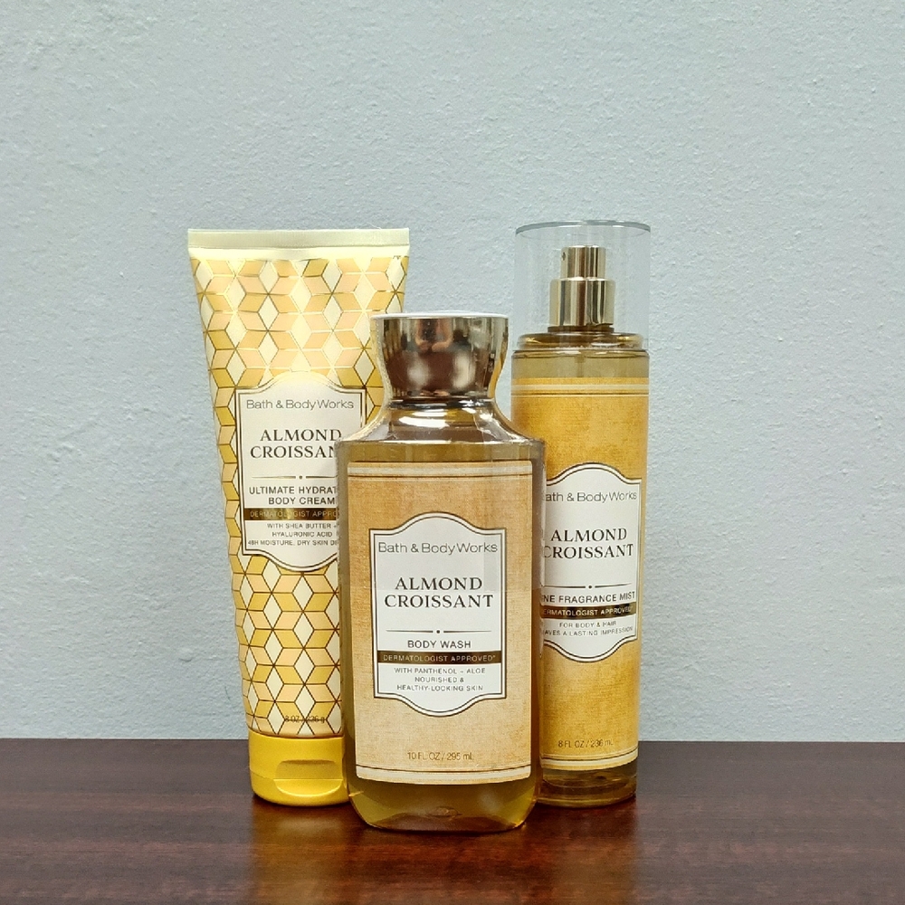 Bath & Body Works ALMOND CROISSANT 3 Piece Body Care Bundle Set